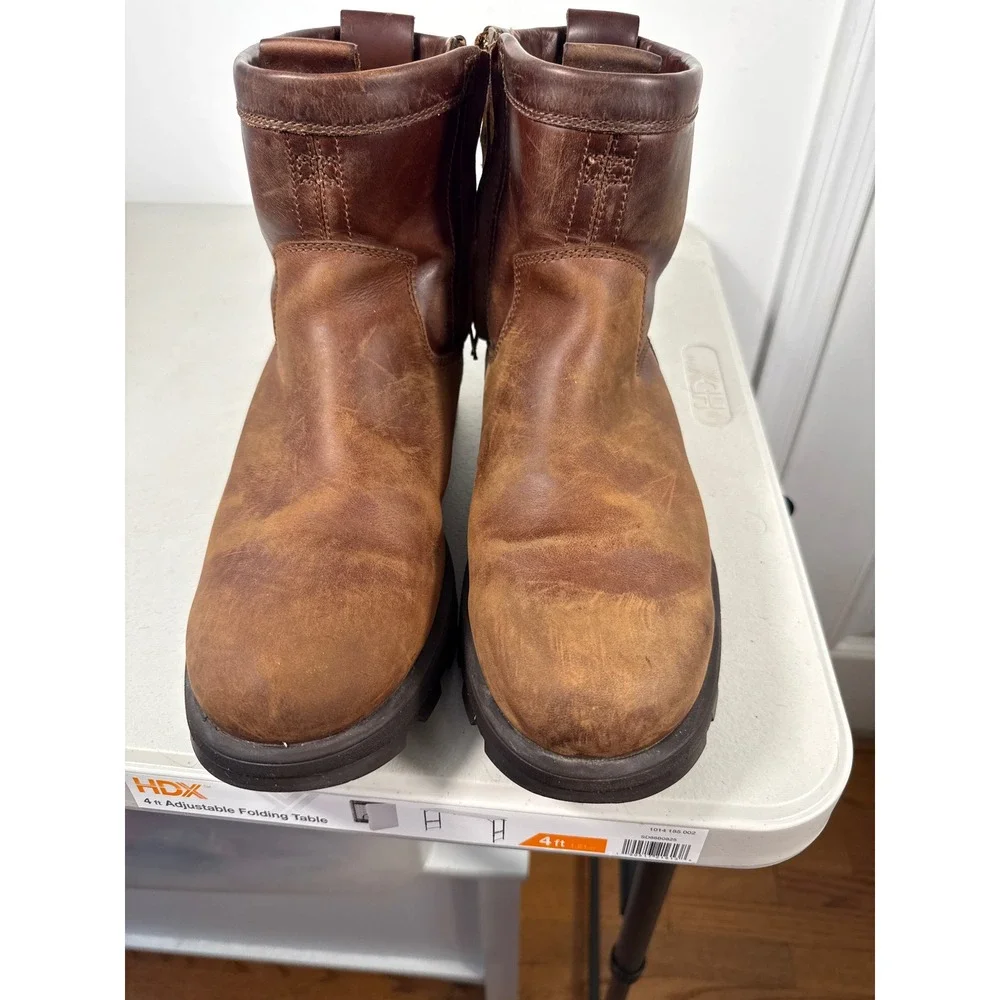 UGG Mens Brown Leather Vibram Sole Shearling Lined Side Zip Winter Boots Sz 10